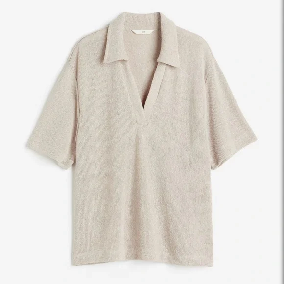 H&M Beige Textured Knit Polo Shirt Size L - Picture 3 of 6